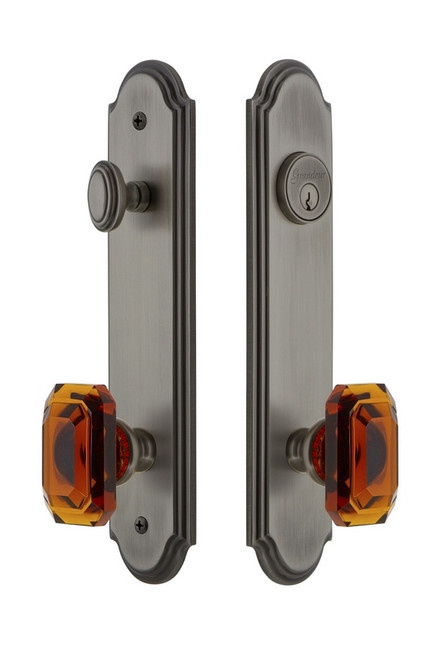 Grandeur Hardware - Hardware Arc Tall Plate Complete Entry Set with Baguette Amber Knob in Antique Pewter - ARCBCA - 839278