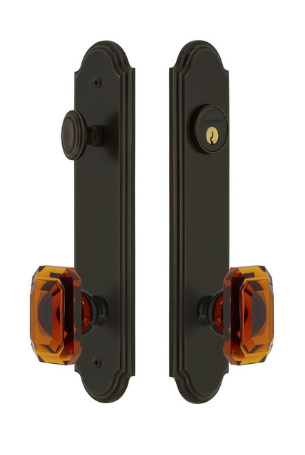 Grandeur Hardware - Hardware Arc Tall Plate Complete Entry Set with Baguette Amber Knob in Timeless Bronze - ARCBCA - 839302