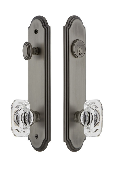 Grandeur Hardware - Hardware Arc Tall Plate Complete Entry Set with Baguette Clear Crystal Knob in Antique Pewter - ARCBCC - 839311