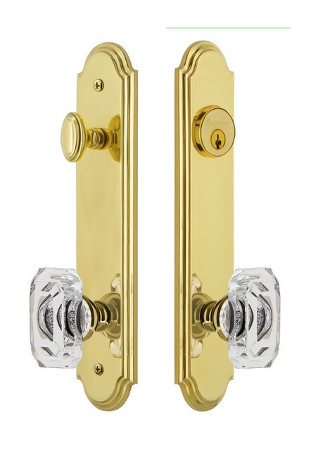 Grandeur Hardware - Hardware Arc Tall Plate Complete Entry Set with Baguette Clear Crystal Knob in Lifetime Brass - ARCBCC - 839317