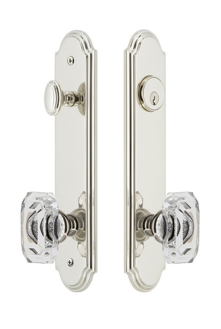 Grandeur Hardware - Hardware Arc Tall Plate Complete Entry Set with Baguette Clear Crystal Knob in Polished Nickel - ARCBCC - 839328