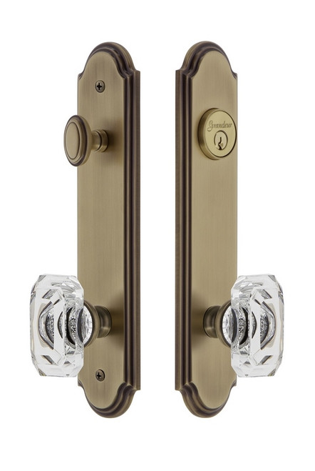 Grandeur Hardware - Hardware Arc Tall Plate Complete Entry Set with Baguette Clear Crystal Knob in Vintage Brass - ARCBCC - 839337