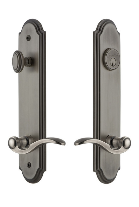 Grandeur Hardware - Hardware Arc Tall Plate Complete Entry Set with Bellagio Lever in Antique Pewter - ARCBEL - 841001