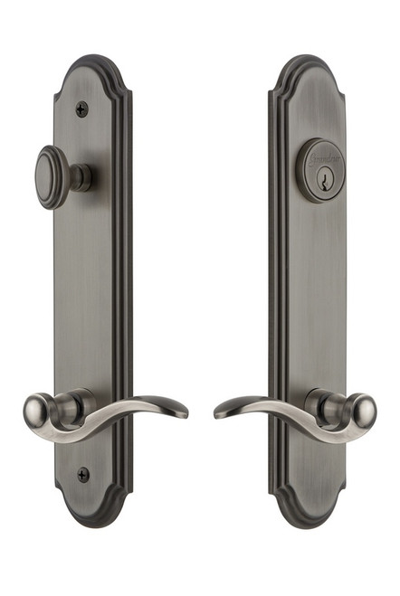 Grandeur Hardware - Hardware Arc Tall Plate Complete Entry Set with Bellagio Lever in Antique Pewter - ARCBEL - 841005