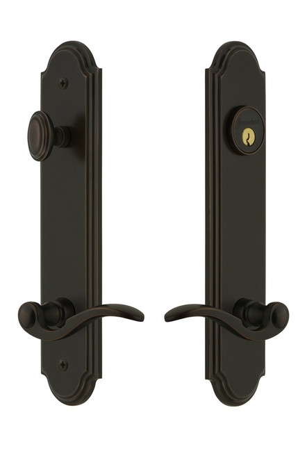 Grandeur Hardware - Hardware Arc Tall Plate Complete Entry Set with Bellagio Lever in Timeless Bronze - ARCBEL - 841053