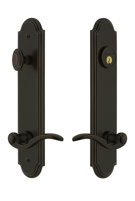 Grandeur Hardware - Hardware Arc Tall Plate Complete Entry Set with Bellagio Lever in Timeless Bronze - ARCBEL - 841054