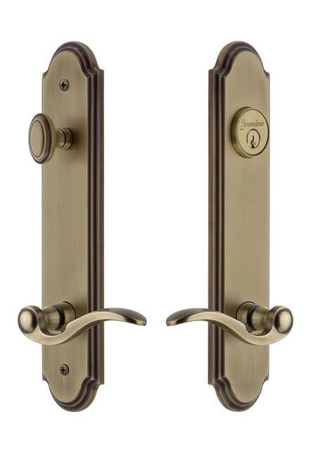 Grandeur Hardware - Hardware Arc Tall Plate Complete Entry Set with Bellagio Lever in Vintage Brass - ARCBEL - 841059