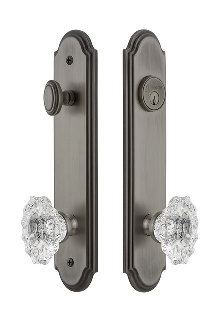 Grandeur Hardware - Hardware Arc Tall Plate Complete Entry Set with Biarritz Knob in Antique Pewter - ARCBIA - 839344