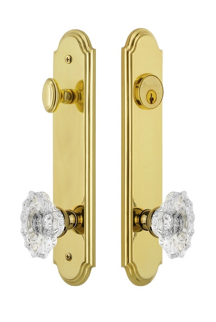 Grandeur Hardware - Hardware Arc Tall Plate Complete Entry Set with Biarritz Knob in Lifetime Brass - ARCBIA - 839351