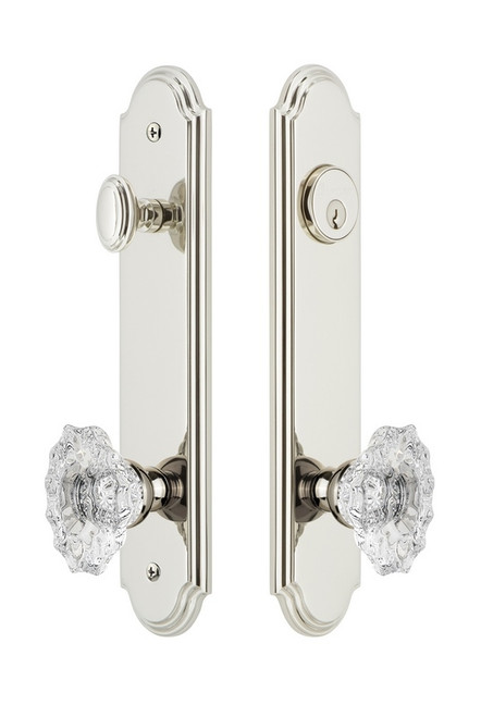 Grandeur Hardware - Hardware Arc Tall Plate Complete Entry Set with Biarritz Knob in Polished Nickel - ARCBIA - 839357