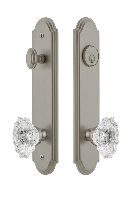 Grandeur Hardware - Hardware Arc Tall Plate Complete Entry Set with Biarritz Knob in Satin Nickel - ARCBIA - 839362