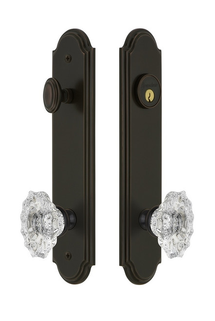 Grandeur Hardware - Hardware Arc Tall Plate Complete Entry Set with Biarritz Knob in Timeless Bronze - ARCBIA - 839365