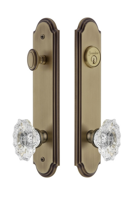 Grandeur Hardware - Hardware Arc Tall Plate Complete Entry Set with Biarritz Knob in Vintage Brass - ARCBIA - 839370