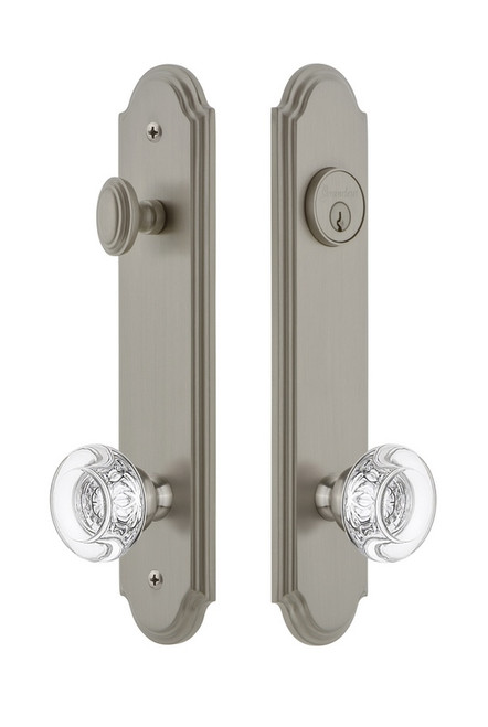 Grandeur Hardware - Hardware Arc Tall Plate Complete Entry Set with Bordeaux Knob in Satin Nickel - ARCBOR - 839395