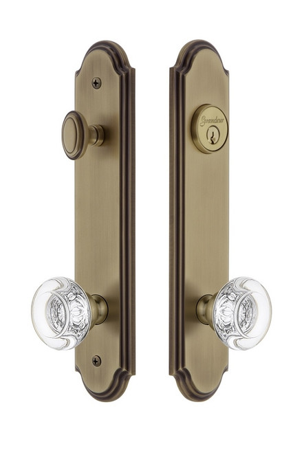Grandeur Hardware - Hardware Arc Tall Plate Complete Entry Set with Bordeaux Knob in Vintage Brass - ARCBOR - 839401