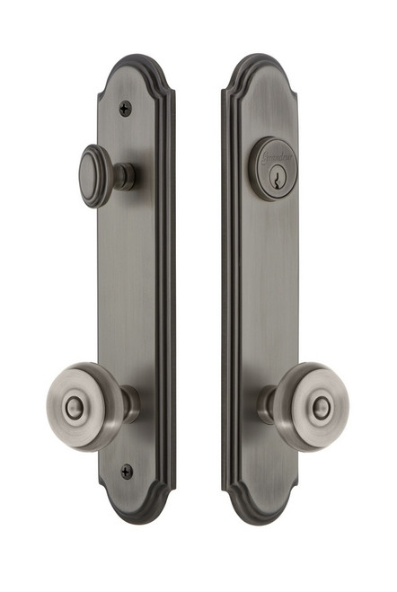 Grandeur Hardware - Hardware Arc Tall Plate Complete Entry Set with Bouton Knob in Antique Pewter - ARCBOU - 839406