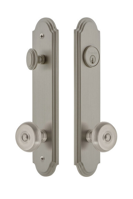 Grandeur Hardware - Hardware Arc Tall Plate Complete Entry Set with Bouton Knob in Satin Nickel - ARCBOU - 839426