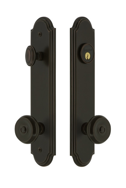 Grandeur Hardware - Hardware Arc Tall Plate Complete Entry Set with Bouton Knob in Timeless Bronze - ARCBOU - 839430