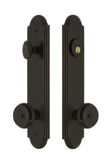 Grandeur Hardware - Hardware Arc Tall Plate Complete Entry Set with Bouton Knob in Timeless Bronze - ARCBOU - 839431