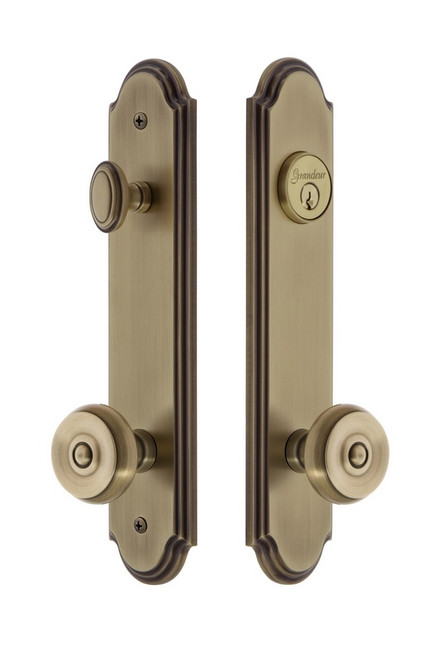 Grandeur Hardware - Hardware Arc Tall Plate Complete Entry Set with Bouton Knob in Vintage Brass - ARCBOU - 839435