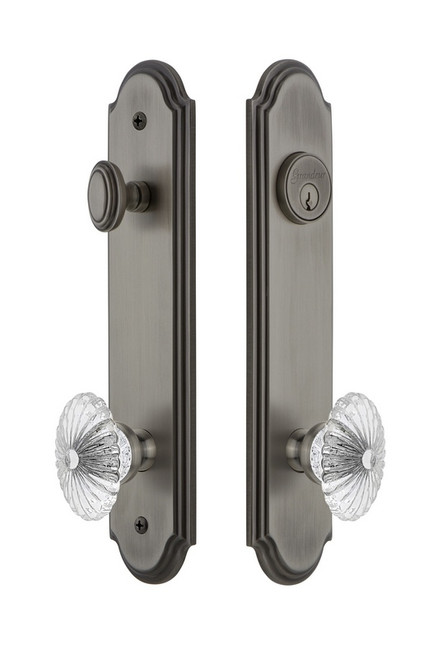 Grandeur Hardware - Hardware Arc Tall Plate Complete Entry Set with Burgundy Knob in Antique Pewter - ARCBUR - 839437