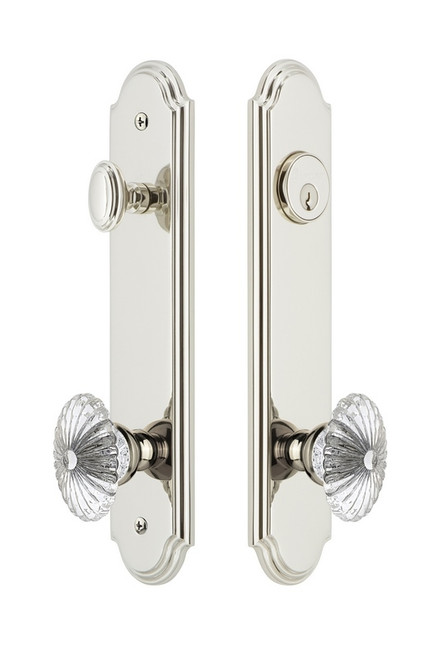 Grandeur Hardware - Hardware Arc Tall Plate Complete Entry Set with Burgundy Knob in Polished Nickel - ARCBUR - 839454