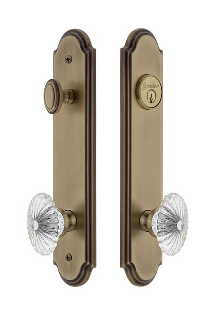 Grandeur Hardware - Hardware Arc Tall Plate Complete Entry Set with Burgundy Knob in Vintage Brass - ARCBUR - 839467