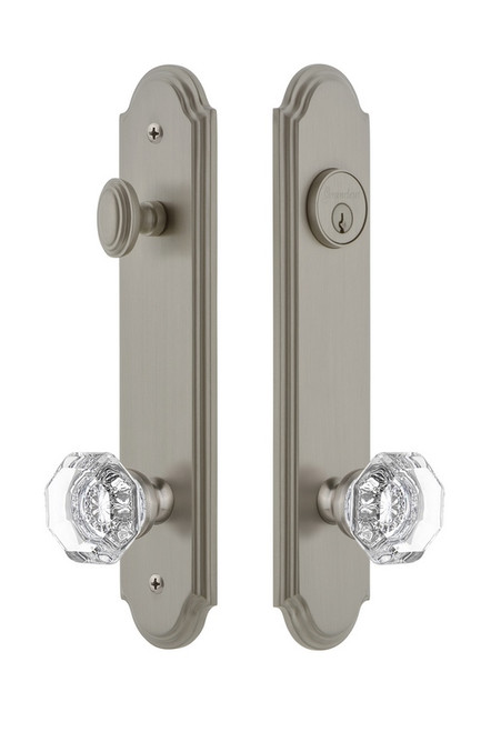 Grandeur Hardware - Hardware Arc Tall Plate Complete Entry Set with Chambord Knob in Satin Nickel - ARCCHM - 839490