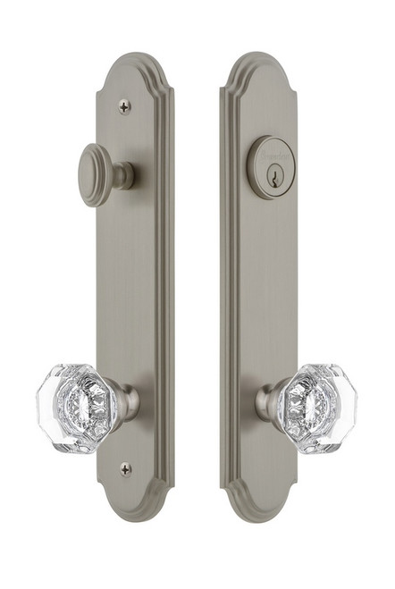 Grandeur Hardware - Hardware Arc Tall Plate Complete Entry Set with Chambord Knob in Satin Nickel - ARCCHM - 839492