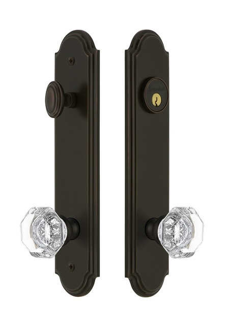 Grandeur Hardware - Hardware Arc Tall Plate Complete Entry Set with Chambord Knob in Timeless Bronze - ARCCHM - 839494