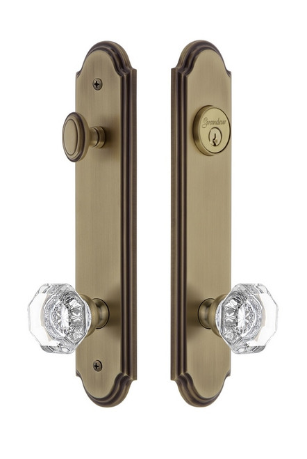 Grandeur Hardware - Hardware Arc Tall Plate Complete Entry Set with Chambord Knob in Vintage Brass - ARCCHM - 839497