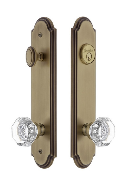 Grandeur Hardware - Hardware Arc Tall Plate Complete Entry Set with Chambord Knob in Vintage Brass - ARCCHM - 839500
