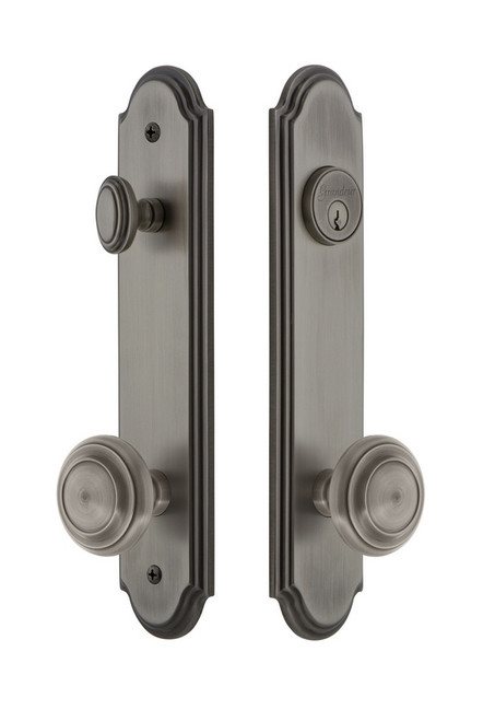 Grandeur Hardware - Hardware Arc Tall Plate Complete Entry Set with Circulaire Knob in Antique Pewter - ARCCIR - 839503