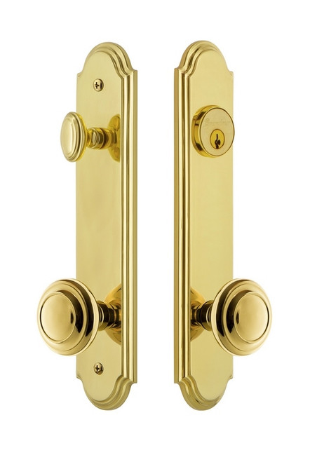 Grandeur Hardware - Hardware Arc Tall Plate Complete Entry Set with Circulaire Knob in Lifetime Brass - ARCCIR - 839512