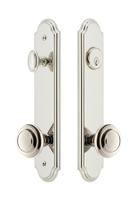 Grandeur Hardware - Hardware Arc Tall Plate Complete Entry Set with Circulaire Knob in Polished Nickel - ARCCIR - 839517