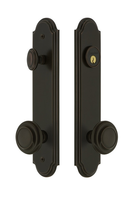 Grandeur Hardware - Hardware Arc Tall Plate Complete Entry Set with Circulaire Knob in Timeless Bronze - ARCCIR - 839526