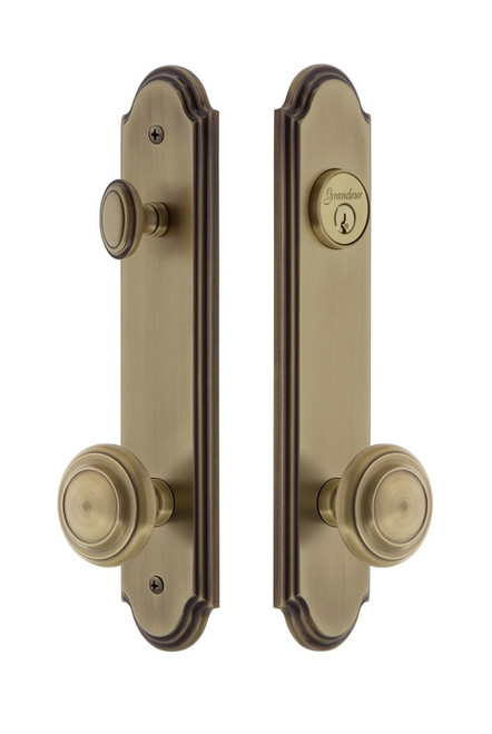 Grandeur Hardware - Hardware Arc Tall Plate Complete Entry Set with Circulaire Knob in Vintage Brass - ARCCIR - 839529