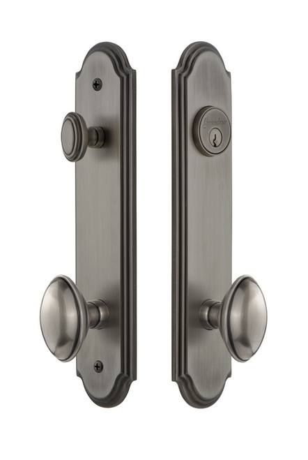 Grandeur Hardware - Hardware Arc Tall Plate Complete Entry Set with Eden Prairie Knob in Antique Pewter - ARCEDN - 839536