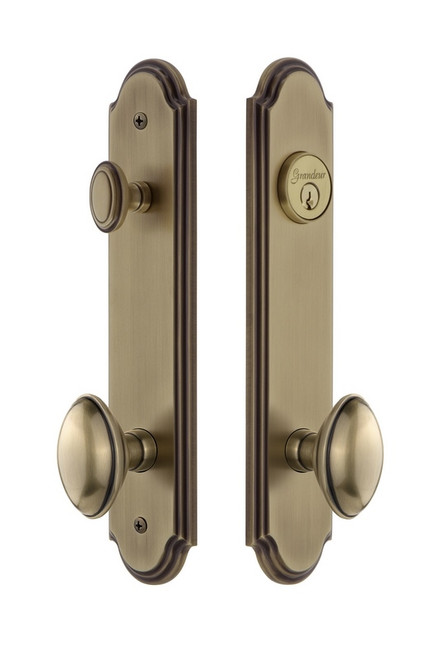 Grandeur Hardware - Hardware Arc Tall Plate Complete Entry Set with Eden Prairie Knob in Vintage Brass - ARCEDN - 839561