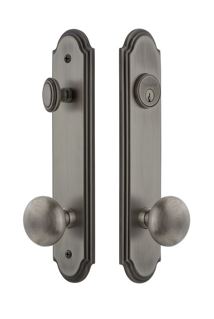 Grandeur Hardware - Hardware Arc Tall Plate Complete Entry Set with Fifth Avenue Knob in Antique Pewter - ARCFAV - 839567
