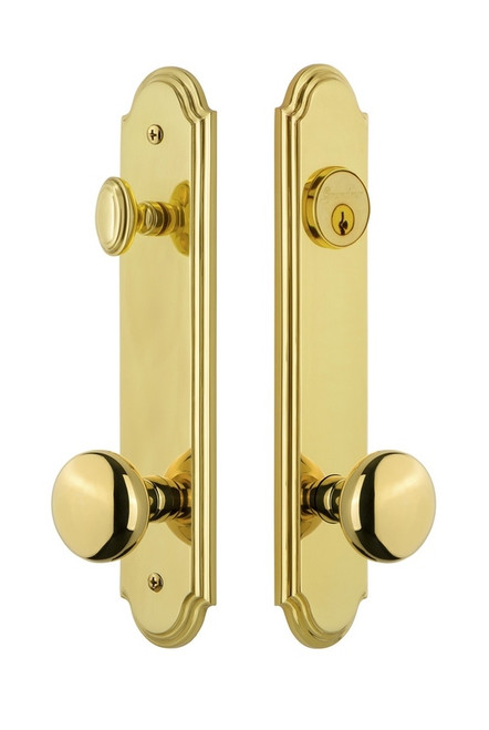 Grandeur Hardware - Hardware Arc Tall Plate Complete Entry Set with Fifth Avenue Knob in Lifetime Brass - ARCFAV - 839574