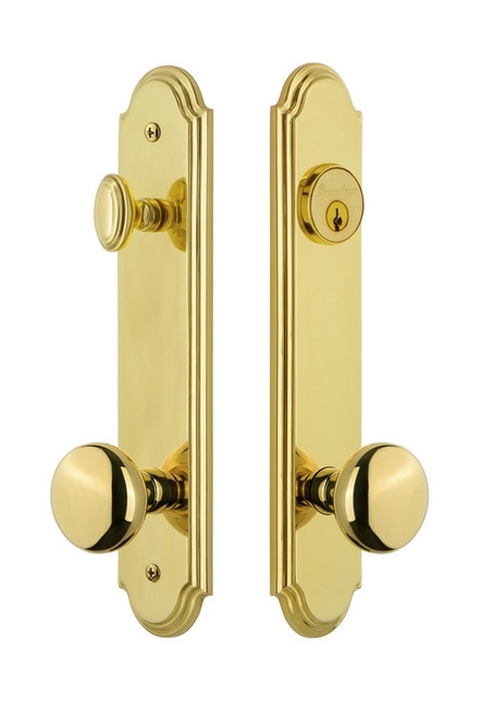 Grandeur Hardware - Hardware Arc Tall Plate Complete Entry Set with Fifth Avenue Knob in Lifetime Brass - ARCFAV - 839576