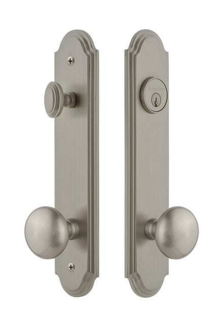 Grandeur Hardware - Hardware Arc Tall Plate Complete Entry Set with Fifth Avenue Knob in Satin Nickel - ARCFAV - 839586