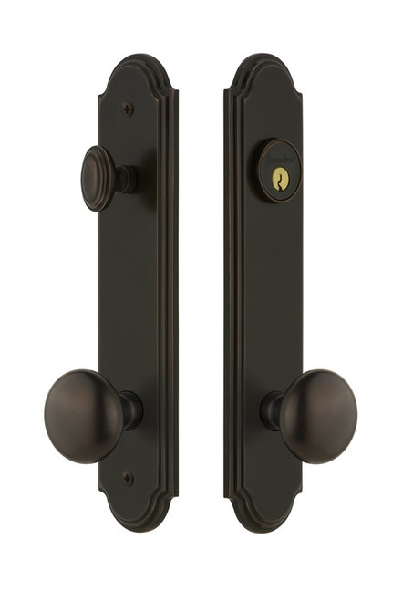 Grandeur Hardware - Hardware Arc Tall Plate Complete Entry Set with Fifth Avenue Knob in Timeless Bronze - ARCFAV - 839589