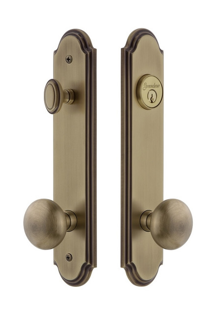 Grandeur Hardware - Hardware Arc Tall Plate Complete Entry Set with Fifth Avenue Knob in Vintage Brass - ARCFAV - 839594