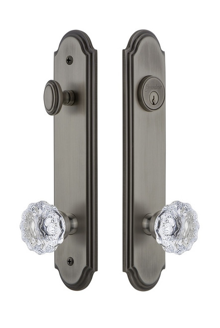 Grandeur Hardware - Hardware Arc Tall Plate Complete Entry Set with Fontainebleau Knob in Antique Pewter - ARCFON - 839600