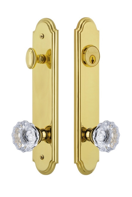 Grandeur Hardware - Hardware Arc Tall Plate Complete Entry Set with Fontainebleau Knob in Lifetime Brass - ARCFON - 839608