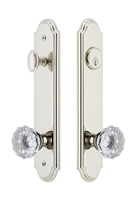 Grandeur Hardware - Hardware Arc Tall Plate Complete Entry Set with Fontainebleau Knob in Polished Nickel - ARCFON - 839615