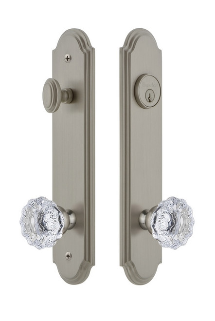 Grandeur Hardware - Hardware Arc Tall Plate Complete Entry Set with Fontainebleau Knob in Satin Nickel - ARCFON - 839617