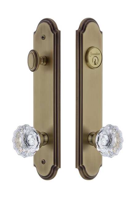 Grandeur Hardware - Hardware Arc Tall Plate Complete Entry Set with Fontainebleau Knob in Vintage Brass - ARCFON - 839625